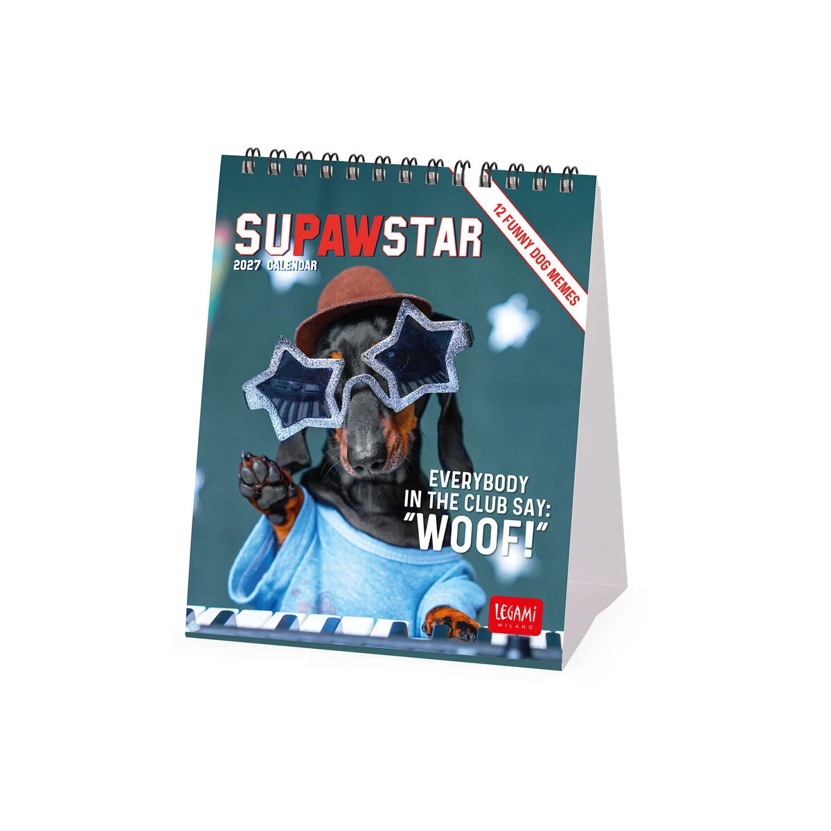 Calendário de secretária Supawstar 2027 - 12 x 14,5 cm