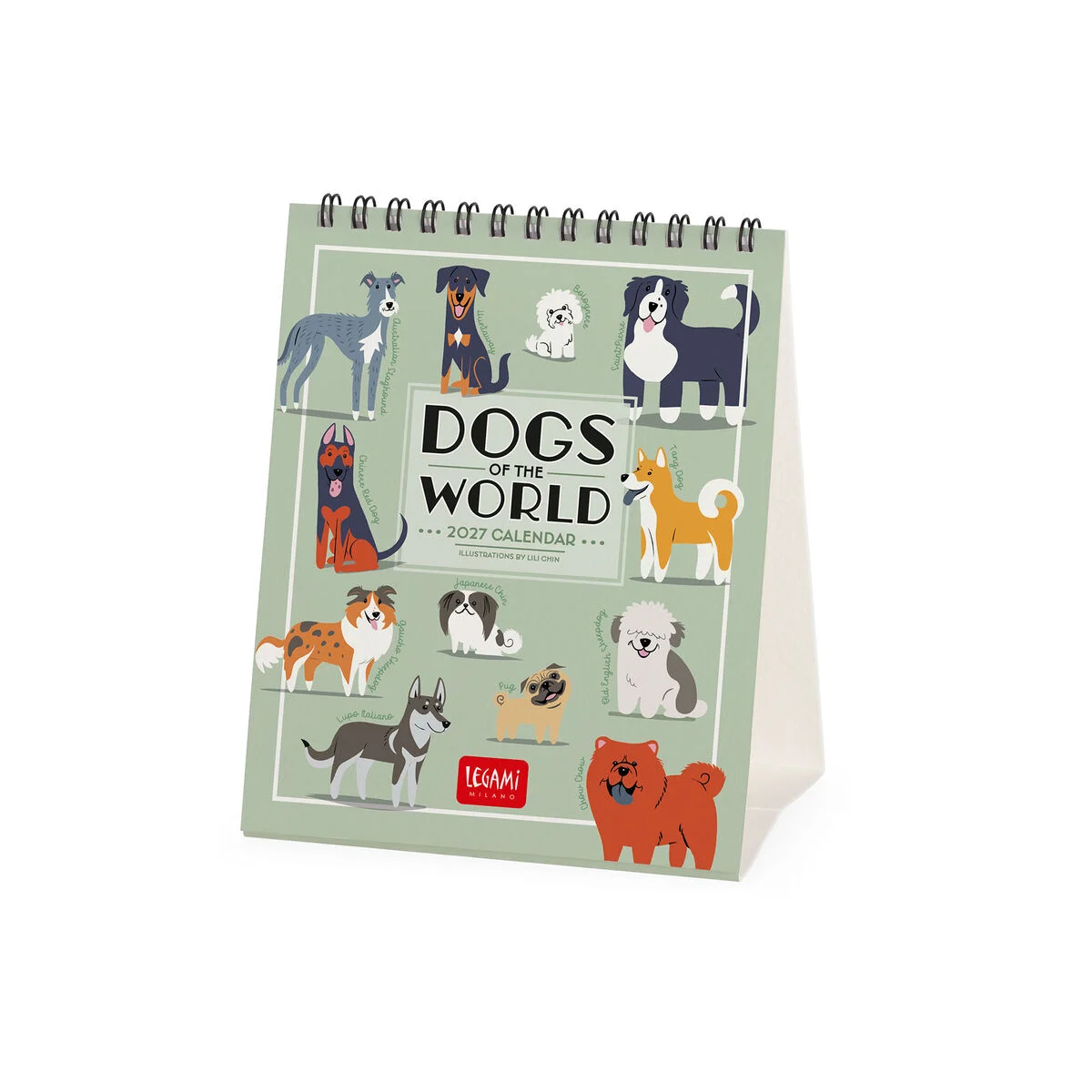 Calendário de secretária Cães do Mundo 2027 - 12 x 14,5 cm